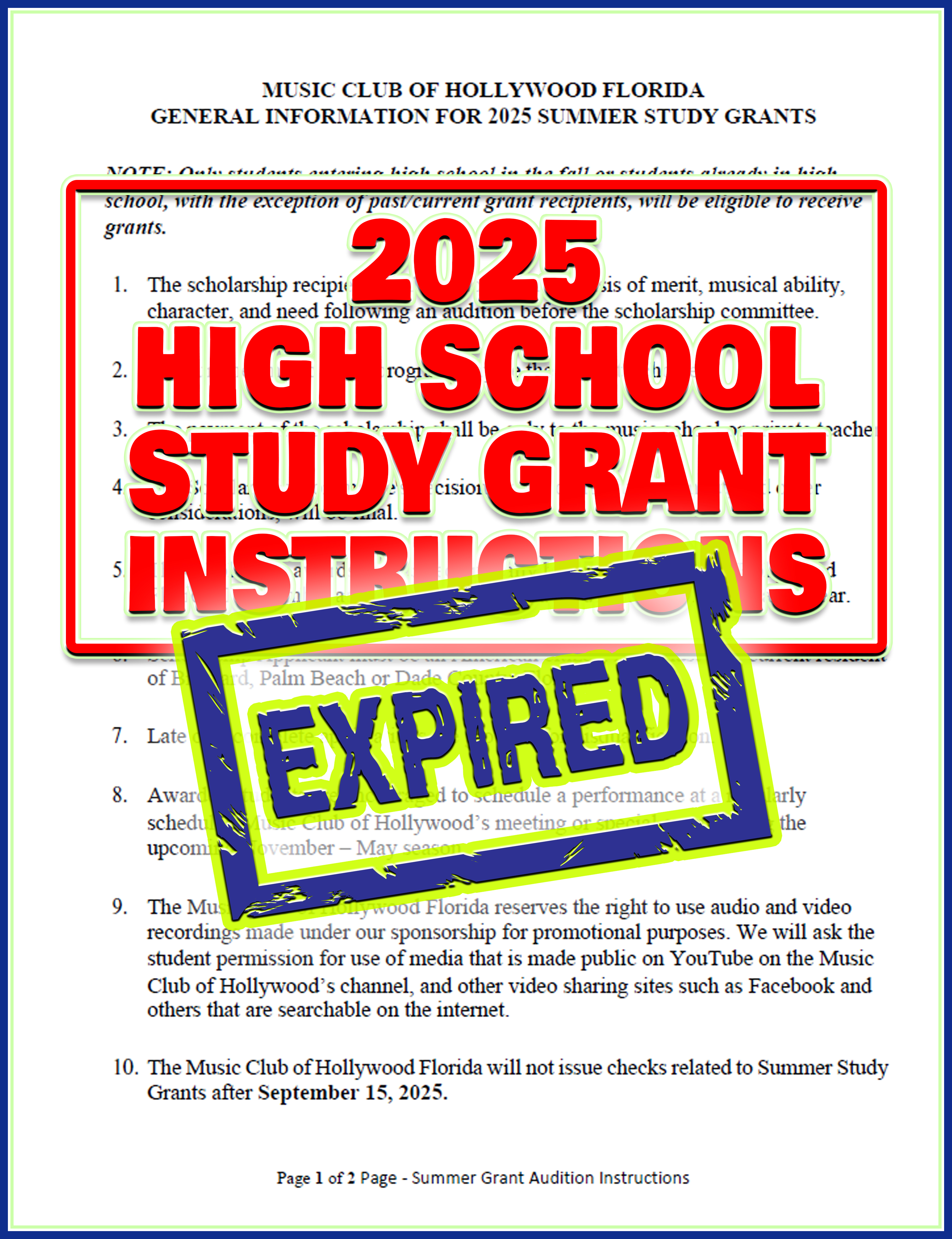 EXPIRED: 2025 High School Study Grant Instructions